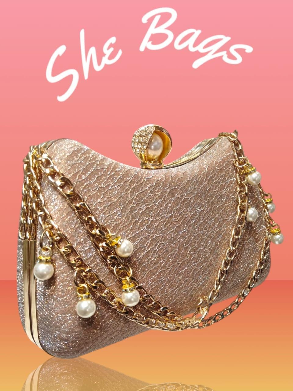 Women’s Golden Formal Textured Metal Fancy Clutch - Image 3