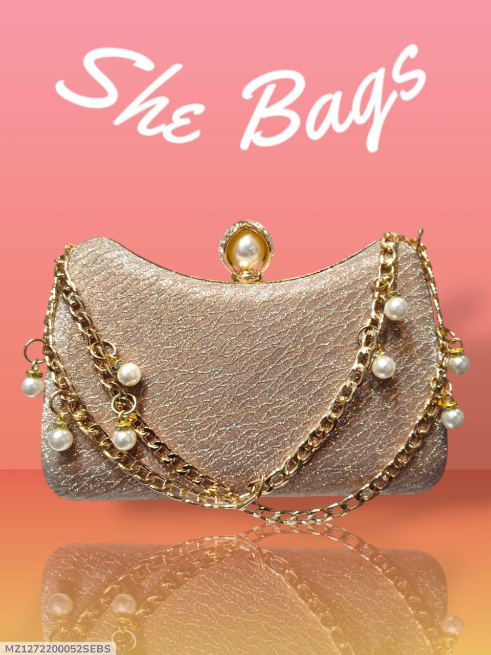 Women’s Golden Formal Textured Metal Fancy Clutch - Image 5