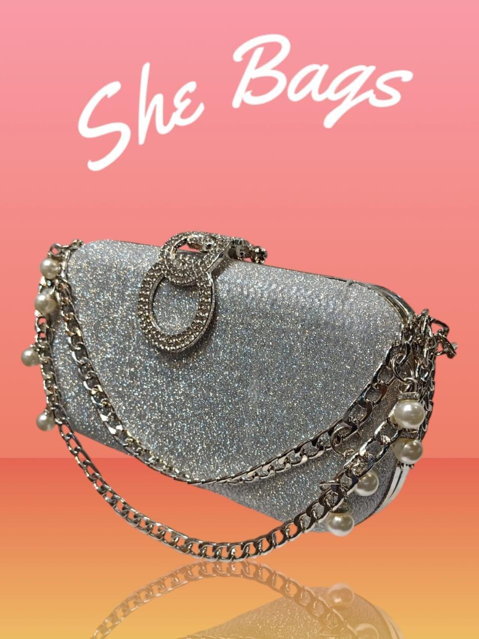 Women’s Silver Formal Textured Metal Fancy Clutch - Image 3