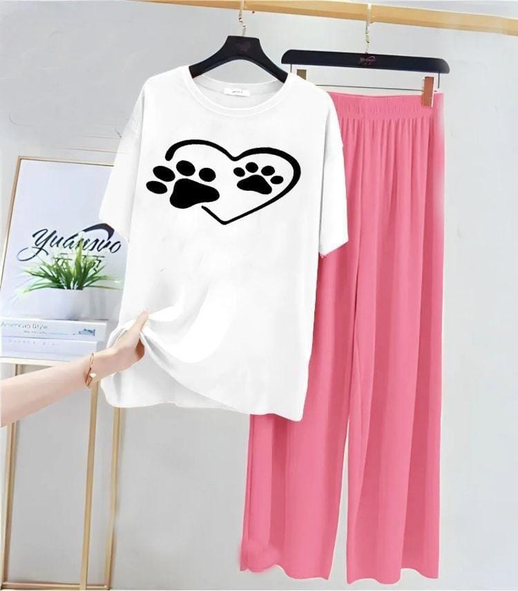 2 Pcs Women's Stitched Cotton Jersey Printed Night Suit - Image 3