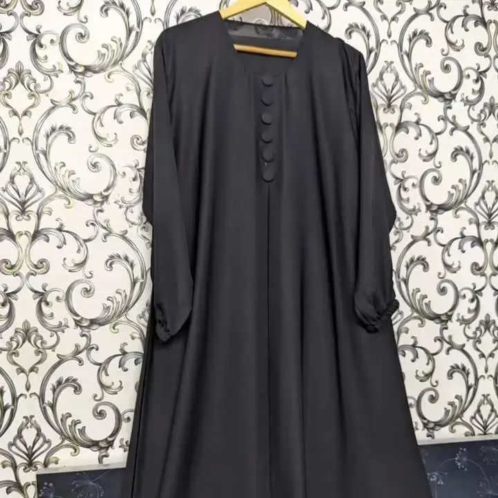 High-Quality Black Nida Maxi Abaya – Women’s Buttoned Collar - Image 2