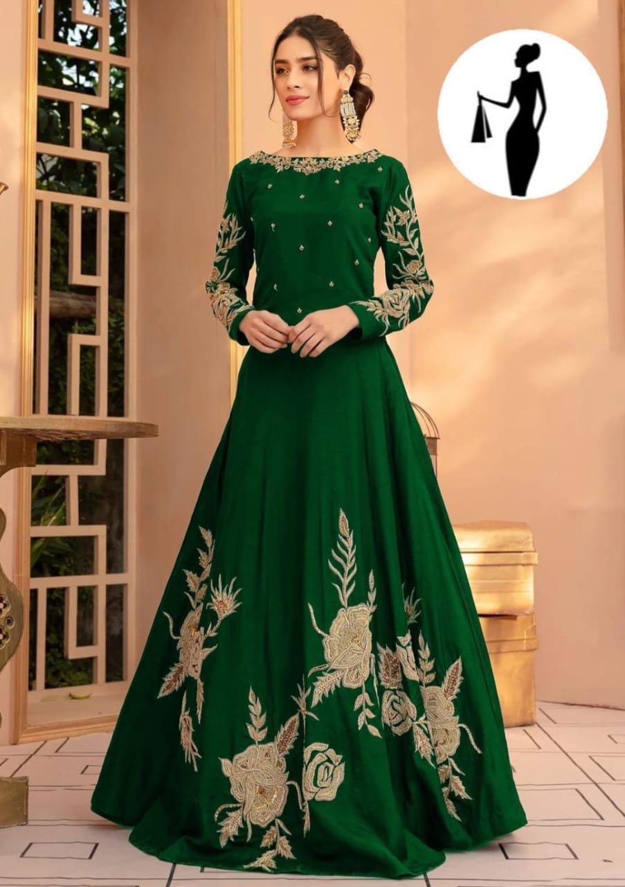 Green Shamoz Silk Embroidered Maxi Dress