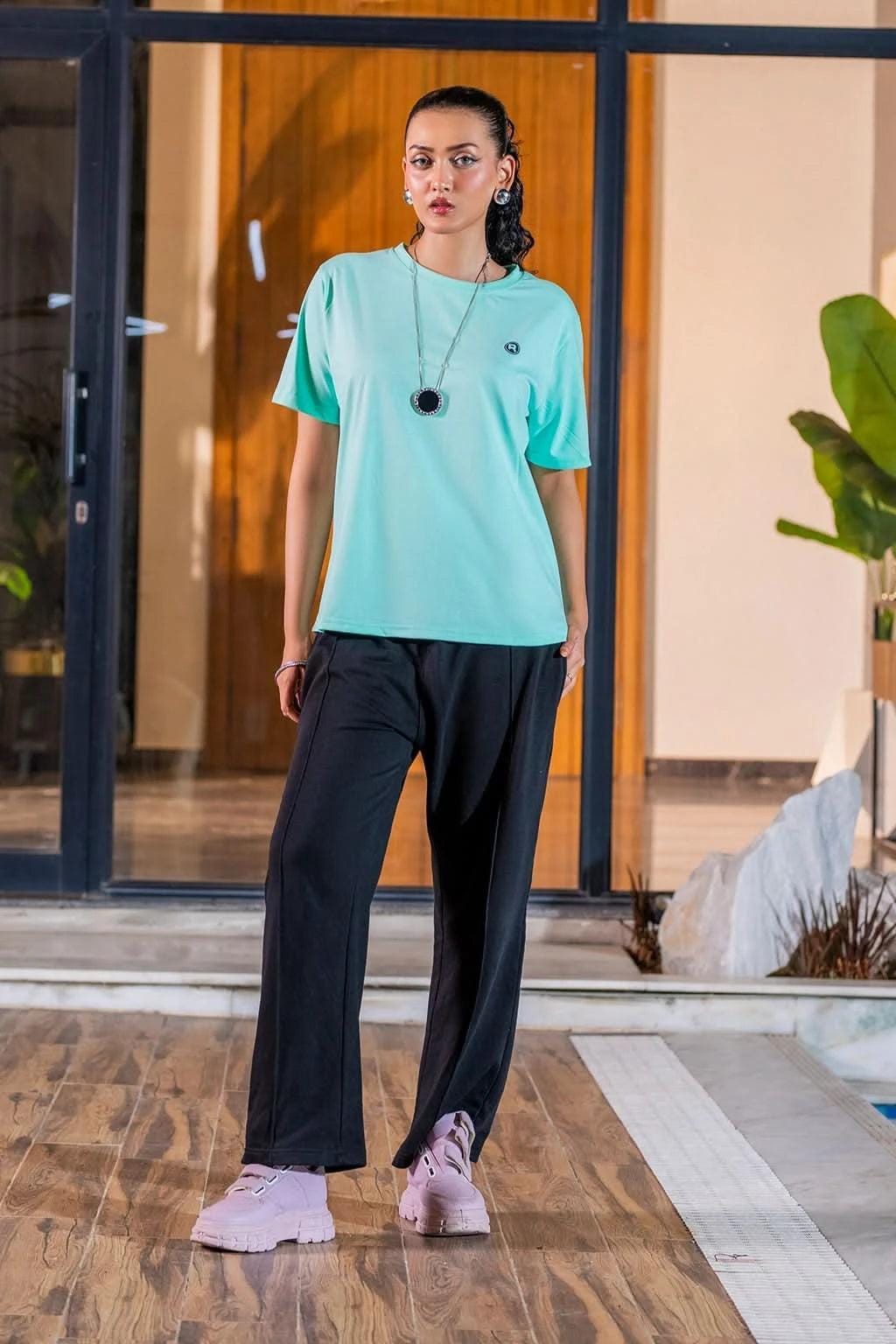 Mint Blue Cotton T-Shirt – Plain Casual Tee | Soft & Breathable