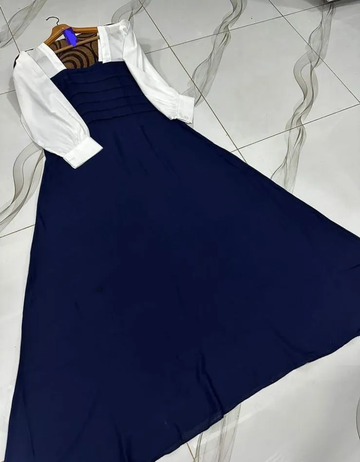 Blue Georgette Plain Maxi Dress – U-Neck | Elegant Women’s Long Dress - Image 3