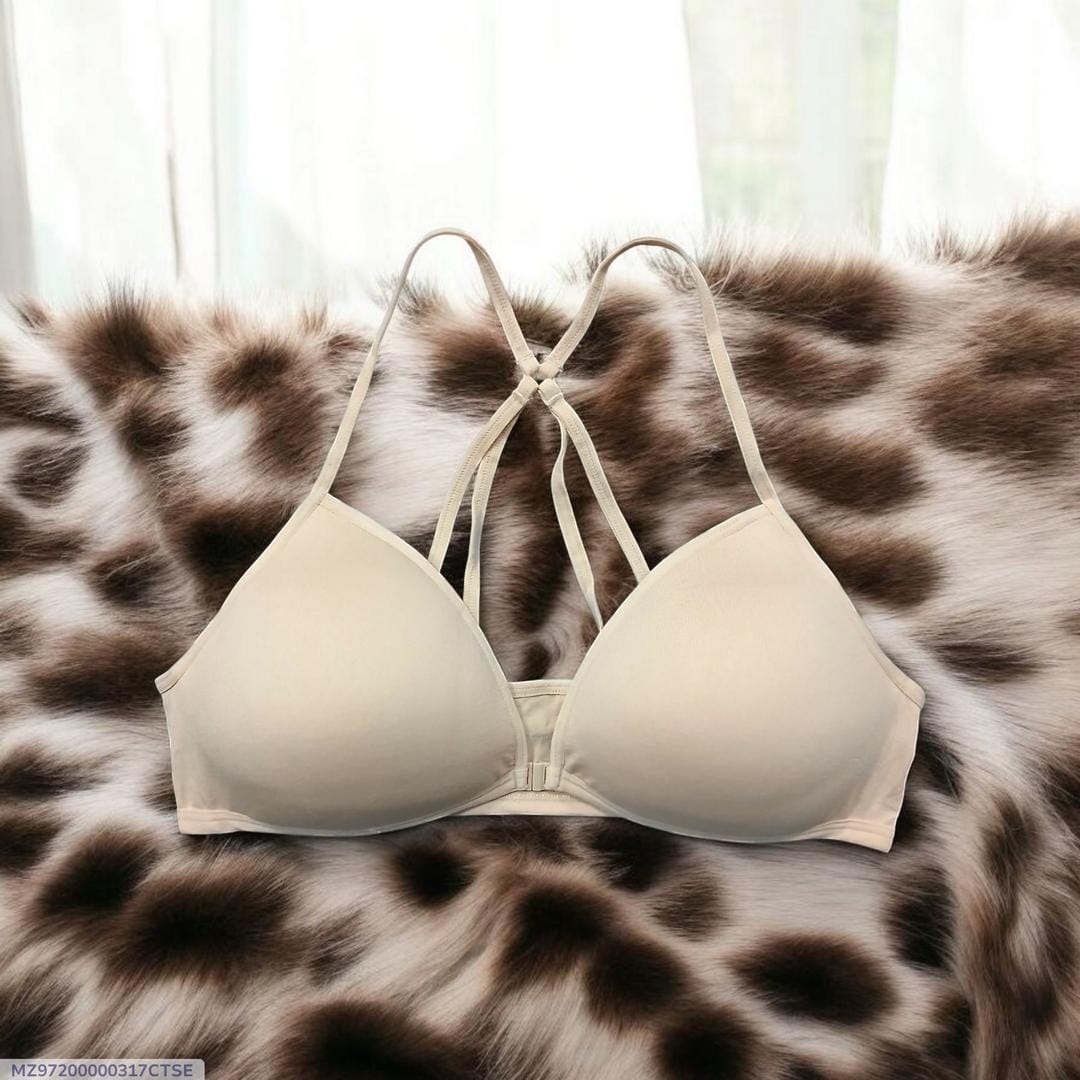 Ivory Jersey Front-Button Bra – Comfortable & Lightweight